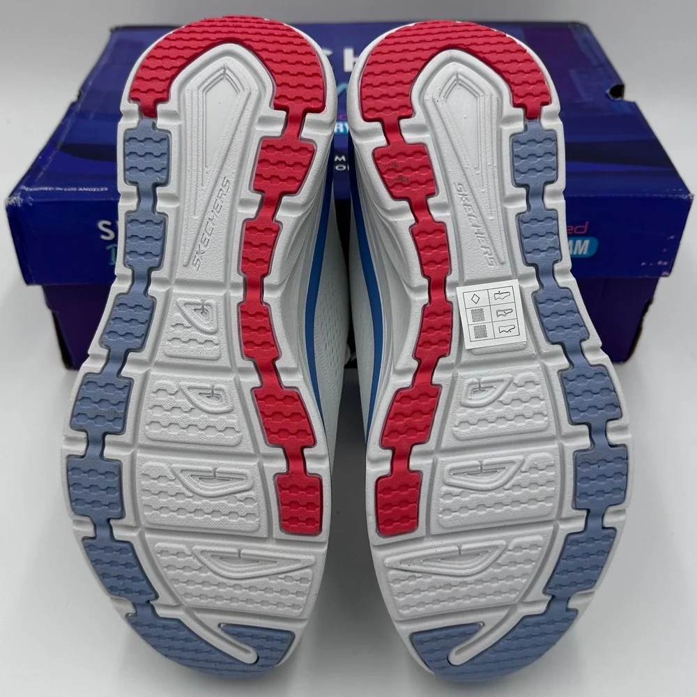 Skechers D'Lux Walker Sneakers Womens 9.5 White Blue Infinite Motion 149368 NEW